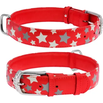 Obojek pro psa WAUDOG obojek kožený Stars červený (27-36cm/1,5cm)