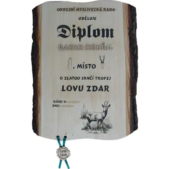 Diplom myslivecké soutěže č.741 na desce s kůrou 3D