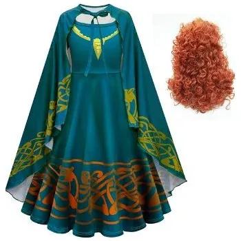 Karnevalový kostým Disney Dětský kostým s pláštěm - Merida (Rebelka) Varianta: šaty + paruka, Velikost: 120/5 let