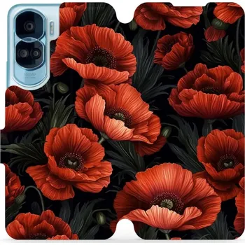 Pouzdro na mobilní telefon Flipové pouzdro Mobiwear - Honor 90 Lite 5G - VP45S Temné červené květy (Knížkové flip pouzdro, obal, kryt na mobil Honor 90 Lite 5G - VP45S Temné červené květy, materiál Umělá kůže + TPU - ochrana 360°, stojánek, silikonová vanička, magnetické zavírání)