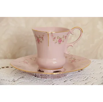 Leander, Šálek vysoký s podšálkem Martina 0,15l, vzor růžičky, růžový porcelán