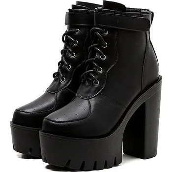 Dámské kozačky Klasické kotníkové boty na traktoru Barva: Černá, Velikost: 39