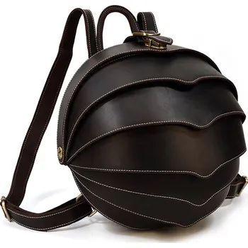 Kabelka Kožená kabelka kulatého tvaru vlněná s prošíváním Barva (Varianta): Deep hnědá