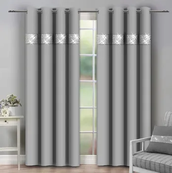 Šedé Hotové Závěsy na kroužcích se zirkony (Z)