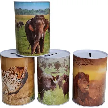 Pokladnička pokladnička ZVÍŘÁTKA-FOTO, MIX, d10x14,5cm, plech