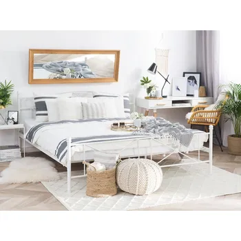 Postel Manželská Postel Bíla Kovová Retro Beliani