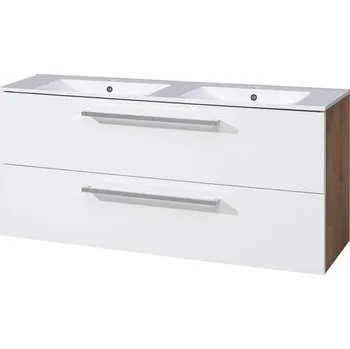 Koupelnový nábytek EBS Pure Skříňka s keramickým dvojumyvadlem slim 121 cm, dub Ribbeck/bílá PURESL121R