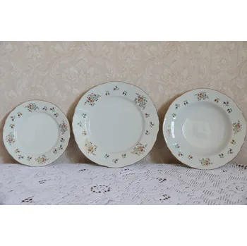 Talíř Bernadotte, talířová souprava 18-ti dílná, dekor drobné květy se zlatými ornamenty , Thun