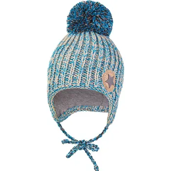 Čepice Little Angel Čepice pletená zavazovací bambule LA Outlast ® - modrý melír Velikost čepic: 3 | 42-44 cm