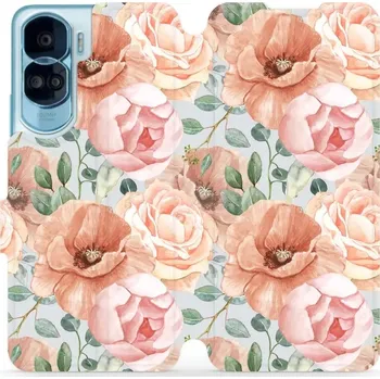 Pouzdro na mobilní telefon Flipové pouzdro Mobiwear - Honor 90 Lite 5G - MP02S Pastelové květy (Knížkové flip pouzdro, obal, kryt na mobil Honor 90 Lite 5G - MP02S Pastelové květy, materiál Umělá kůže + TPU - ochrana 360°, stojánek, silikonová vanička, magnetické zavírání)