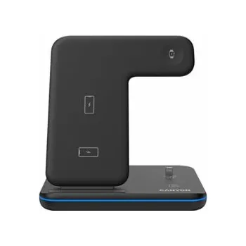 CANYON Bezdrátová nabíječka WS-302B, 3v1, vstup 9V/2A, 12V/2A, výstup 15W/10W/7.5W/5W, Type C to USB-A, černá