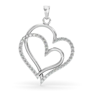 Přívěsek SOLUNA Moderní zlatý přívěsek se zirkony srdce DOPPIO bílé zlato