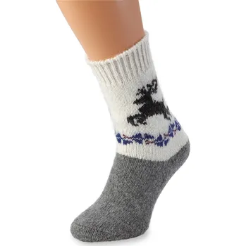 Dámské ponožky Wooline Hebké vlněné ponožky se sobem, fialový motiv, bílý lem Velikost ponožek: EUR 36-38