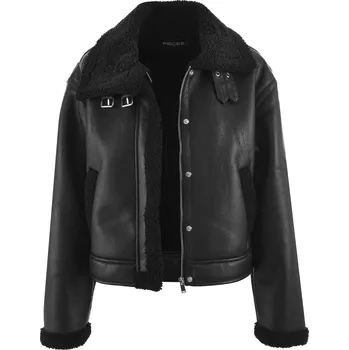 Dámská casual bunda KOŽENKOVÁ BUNDA S KOŽEŠINOU ČERNÁ Pieces