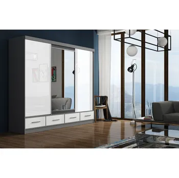 Šatní skříň ARK Šatní skříň MIRIAM, Šedá/Bílá 250 cm