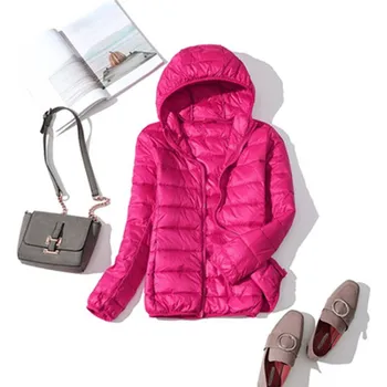 Dámská jarní/podzimní prošívaná bunda s kapucí plněná kachním peřím Barva: tmavě růžová, Velikost: 4XL