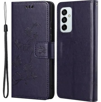 Pouzdro na mobilní telefon Flower PU kožené peněženkové pouzdro na mobil Samsung Galaxy M23 5G - tmavěfialové