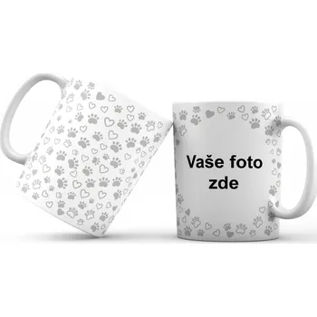 Hrneček s vlastní fotkou a tlapkami se srdíčky okolo (CELOPOTISK, jednobarevný) - 330ml bílý Barva: Šedá