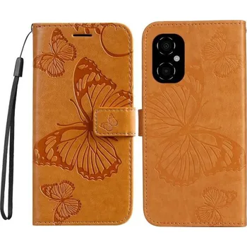 Pouzdro na mobilní telefon Big Butterfly peněženkové pouzdro pro mobil Xiaomi Poco M4 5G - žluté