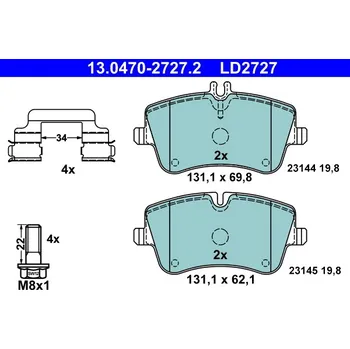 Brzdová destička Sada brzdových destiček, kotoučová brzda ATE 13.0470-2727.2