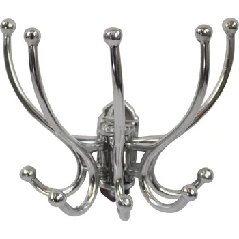 Věšák Stříbrný kovový nástěnný věšák s 5-ti háčky - 20*17*20cm