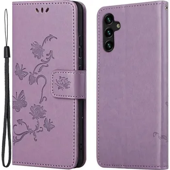 Pouzdro na mobilní telefon Flower PU kožené peněženkové pouzdro na mobil Samsung Galaxy A13 5G/Galaxy A04s (164.7 x 76.7 x 9.1 mm) - světlefialové