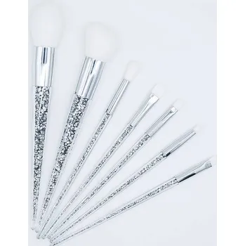 Kosmetický štětec Sada štětců na líčení s křišťálovou rukojetí | 7 kusů - Stříbrno-bílá
