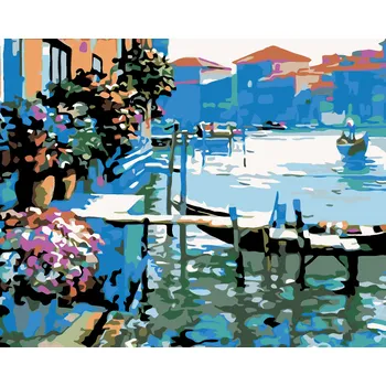 ZUTY Malování podle čísel - VESLICE U DOMU Rozměr: 40x50 cm, Rámování: vypnuté plátno na rám