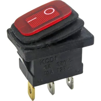 vypínač Kolébkový spínač podsvětlený voděodolný červený KCD1-WR-200 (250V/6A)