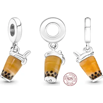 Přívěsek Charm Sterlingové stříbro 925 Bubble Tea - Mléčný čaj, přívěsek na náramek, jídlo a pití