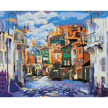 ZUTY Malování podle čísel - NEPŘÍZNIVÉ POČASÍ V MALÉM MĚSTEČKU Rozměr: 40x50 cm, Rámování: bez rámu a bez vypnutí plátna