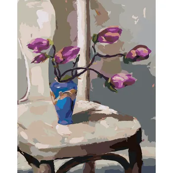 ZUTY Malování podle čísel - MAGNÓLIE VE VÁZE NA ŽIDLI Rozměr: 40x50 cm, Rámování: bez rámu a bez vypnutí plátna