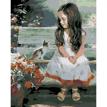 ZUTY Malování podle čísel - HOLČIČKA S KOTĚTEM Rozměr: 40x50 cm, Rámování: bez rámu a bez vypnutí plátna