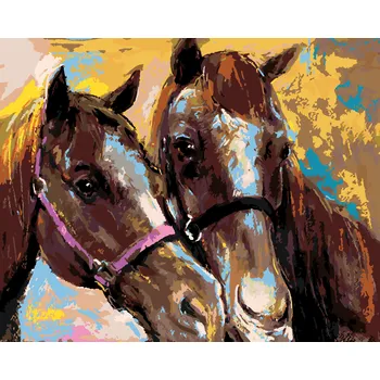 ZUTY Malování podle čísel - DVA HNĚDÍ KONĚ Rozměr: 40x50 cm, Rámování: bez rámu a bez vypnutí plátna
