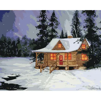 ZUTY Malování podle čísel - SRUB V ZIMNÍM LESE Rozměr: 80x100 cm, Rámování: bez rámu a bez vypnutí plátna