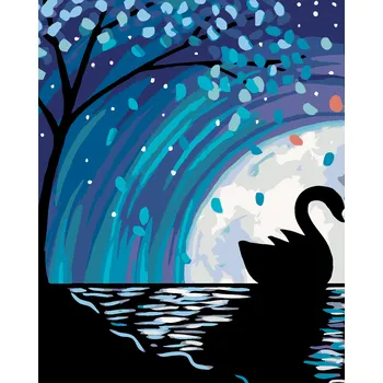 ZUTY Malování podle čísel - LABUŤ PŘI ÚPLŇKU II Rozměr: 40x50 cm, Rámování: bez rámu a bez vypnutí plátna