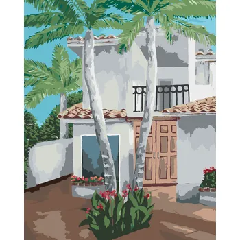 ZUTY Malování podle čísel - PALMY U LETNÍHO DOMU Rozměr: 40x50 cm, Rámování: vypnuté plátno na rám