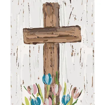 ZUTY Malování podle čísel - HNĚDÝ KŘÍŽ S TULIPÁNY (HALEY BUSH) Rozměr: 40x50 cm, Rámování: bez rámu a bez vypnutí plátna