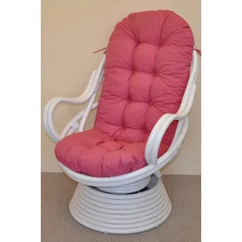 Křeslo Nábytek PEGAS Ratanové houpací křeslo Swivel bílé polstr malinový melír
