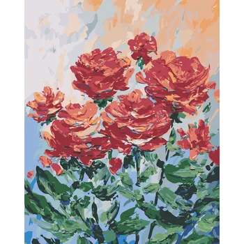 ZUTY Malování podle čísel - ČERVENÉ KVĚTINY NA ŠEDÉM POZADÍ Rozměr: 40x50 cm, Rámování: bez rámu a bez vypnutí plátna