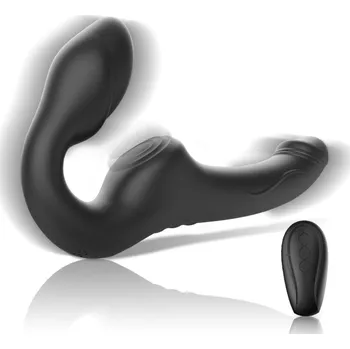Připínací penis Ibiza Strapless Vibrator with Remote Control Push Button Black