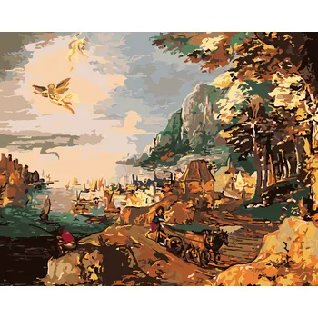 ZUTY Malování podle čísel - KRAJINA S PÁDEM IKARA (JOOS DE MOMPER ML) Rozměr: 40x50 cm, Rámování: vypnuté plátno na rám