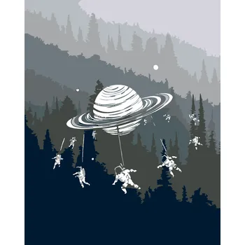 ZUTY Malování podle čísel - PLANETA S KOSMONAUTY Rozměr: 40x50 cm, Rámování: bez rámu a bez vypnutí plátna