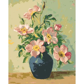 Hračka ZUTY Malování podle čísel - RŮŽOVÉ KVĚTINY V MODRÉ VÁZE Rozměr: 40x50 cm, Rámování: bez rámu a bez vypnutí plátna