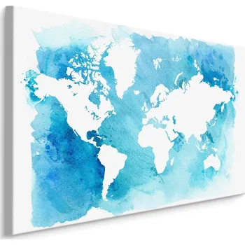 Obraz MyBestHome BOX Plátno Modrá A Bílá Mapa Světa Varianta: 30x20
