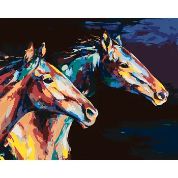 ZUTY Malování podle čísel - DVA BAREVNÍ KONĚ V BĚHU Rozměr: 40x50 cm, Rámování: bez rámu a bez vypnutí plátna