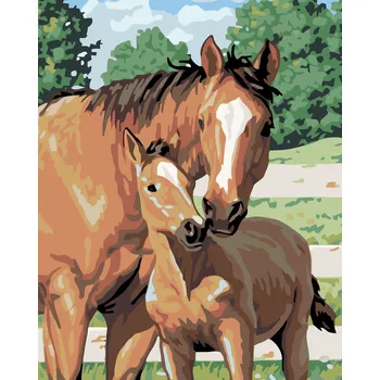 ZUTY Malování podle čísel - KOBYLA S HŘÍBĚTEM Rozměr: 40x50 cm, Rámování: vypnuté plátno na rám