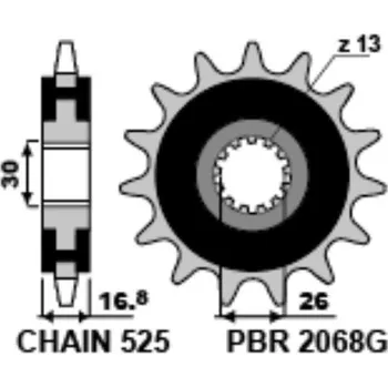 Řetězová sada pro motocykl P.B.R. Sprockets S.r.l. Sekundární tiché řetězové kolečko PBR Sprockets RSS pro Honda 600/650/900/1000/1100/ CBR/CB-F/CRF Africa TWIN/XL-V mod.525 Počet zubů: 16