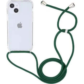 Pouzdro na mobilní telefon Transparentní kryt se šňůrkou pro iPhone 15 Plus - tmavě zelený