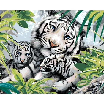 ZUTY Malování podle čísel - BÍLÝ TYGR A DVĚ MLÁĎATA (HOWARD ROBINSON) Rozměr: 40x50 cm, Rámování: bez rámu a bez vypnutí plátna